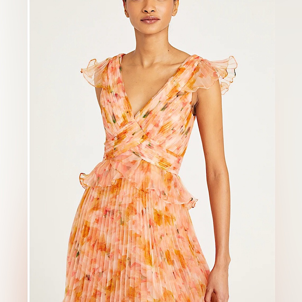 THEIA Holly Pleated Tea Length Gown - Picture 2 of 14